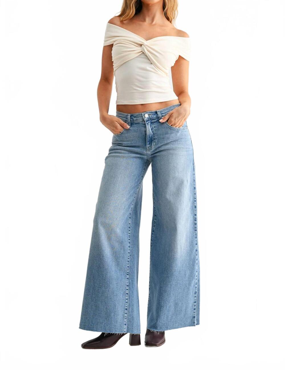 NEW JUST BLACK DENIM amber super wide leg stretch jeans in light denim